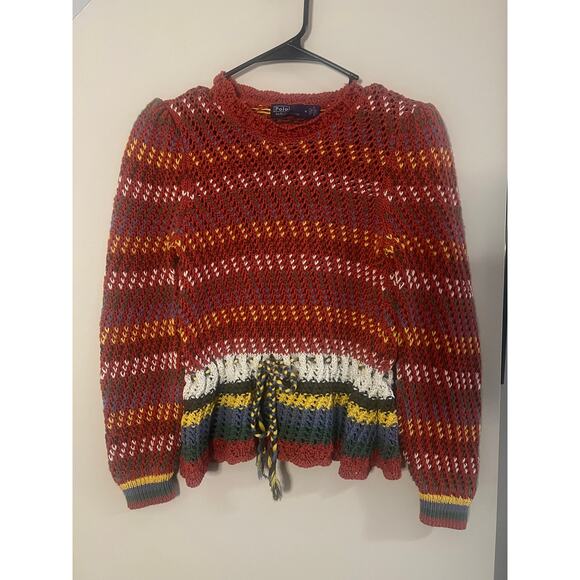 Ralph Lauren Polo Pointelle Cotton Peplum Sweater - Picture 1 of 3